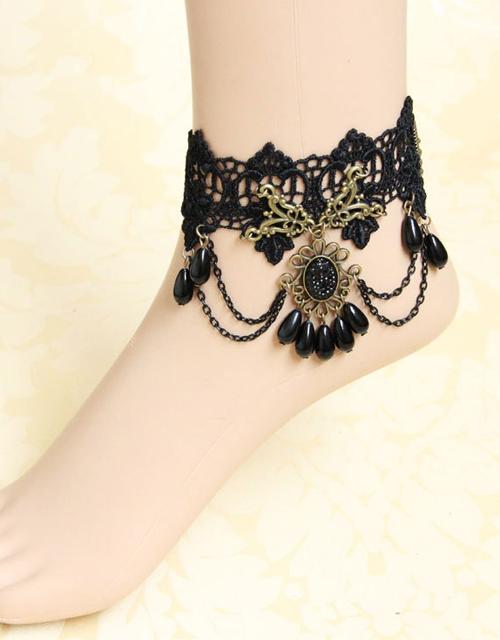 Black Beads & Chains Vintage Anklet