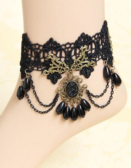 Black Beads & Chains Vintage Anklet