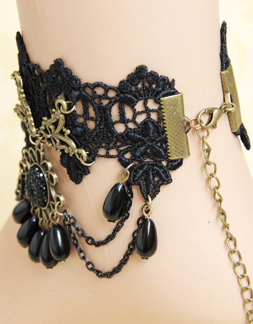 Black Beads & Chains Vintage Anklet