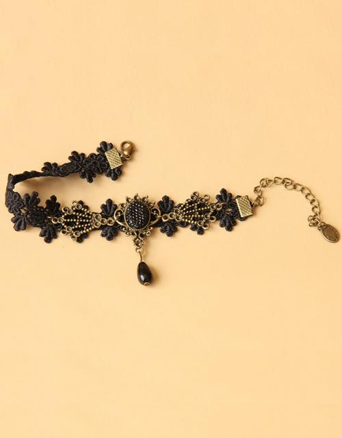 Black Gothic Anklet with Resin Diamond 