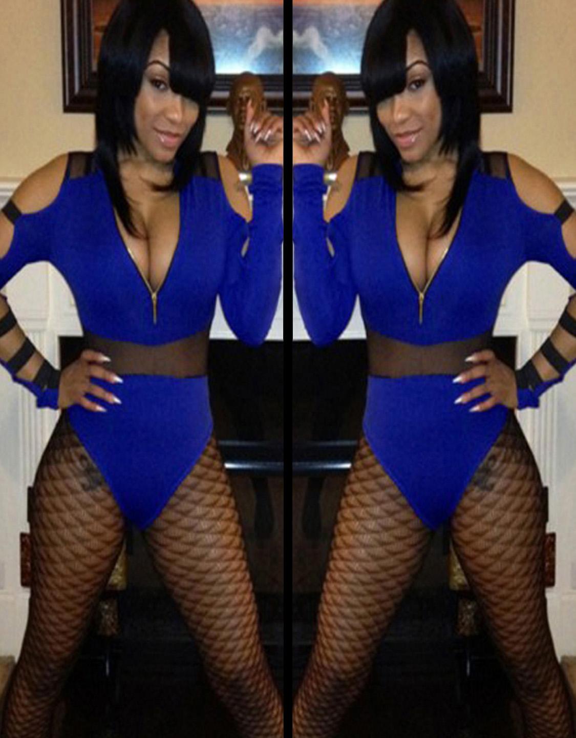 Blue Hollow Out Teddy Jumpsuit 