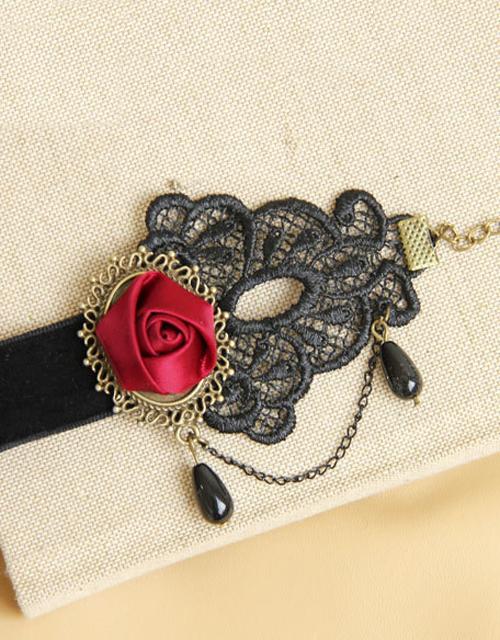Red Rose Black Velvet Gothic Anklet