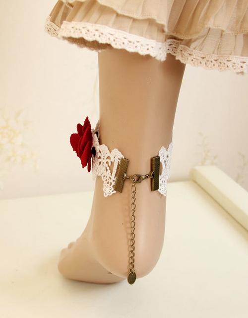 Retro Red Flower Lace Lolita Anklet