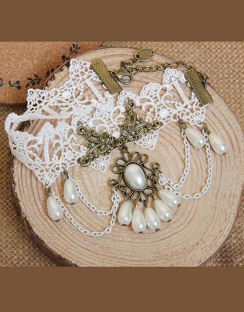 White Beads & Chains Vintage Anklet