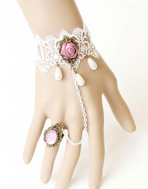 White Lace Flower Lolita Bracelet Ring Jewelry