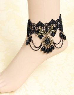 Black Beads & Chains Vintage Anklet