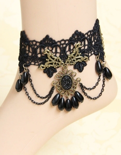 Black Beads & Chains Vintage Anklet