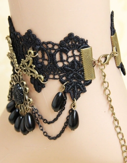 Black Beads & Chains Vintage Anklet