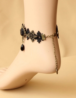 Black Gothic Anklet with Resin Diamond 