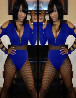 Blue Hollow Out Teddy Jumpsuit 