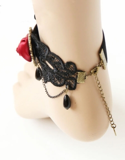 Red Rose Black Velvet Gothic Anklet