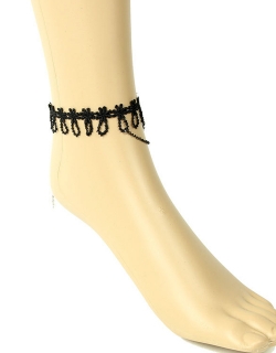 Vintage Gothic Black Flower & Chains Anklet