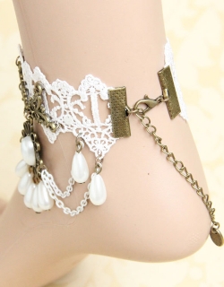White Beads & Chains Vintage Anklet