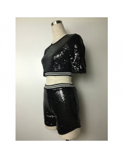 Black Sequin Two Pieces Summer Club Suit