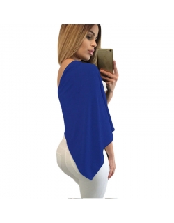 Blue Belted Flare One Shoulder Top