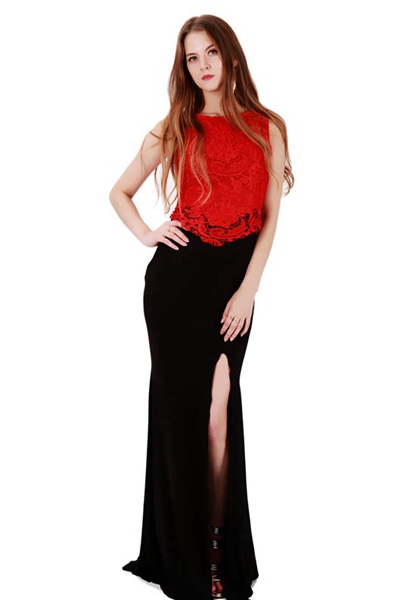 Elegant Red Lace Evening Dress