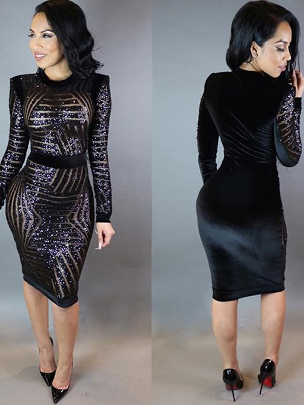 Sexy Women Mesh Sequin Bodycon Club Dress
