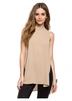 Dip Hem Sleeveless  Blouse Apricot