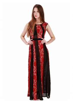 Sexy Sheer Red Lace Long Gown