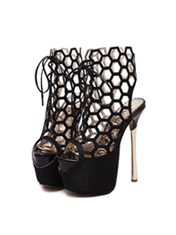 Black Hollow Fashion High Heels Shoes