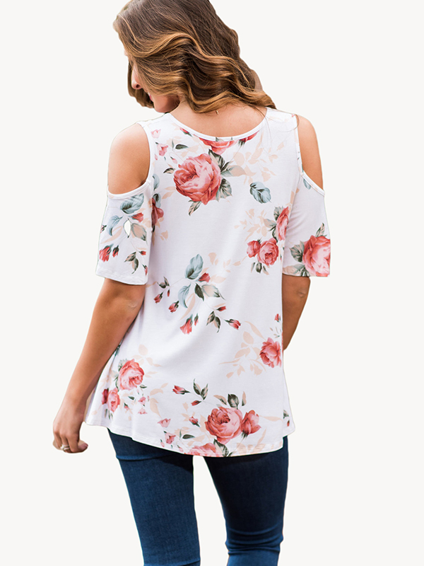 Flower Print Bare Shoulder Sleeve Loose Top
