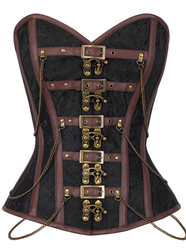 Woman Leather Buckle Vintage Overbust Corset