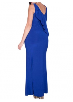 2XL-3XL Blue Cascading Ruffle Reversible Tank Maxi Dress