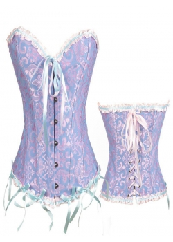 Blue Strapless Brocade Bridal Corset XS-6XL