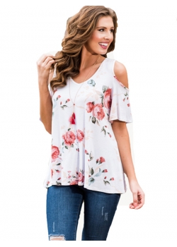 Flower Print Bare Shoulder Sleeve Loose Top