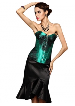 Wholesale Green Flower Print Boned Corset S-2XL