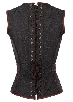 Zipper V Neck Woman Leather Vintage Overbust Corset