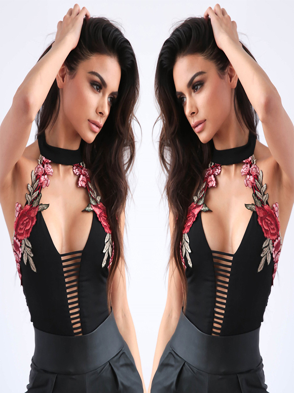 Sexy Black Embroidery Jumpsuit