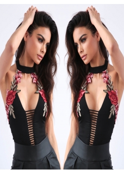 Sexy Black Embroidery Jumpsuit