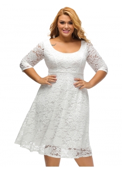 XL-3XL White Women Lace Long Sleeve Dress