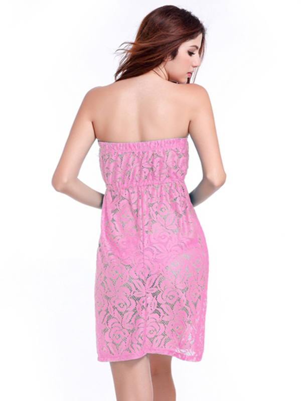 Pink Sexy Women Straapless Beach Dress