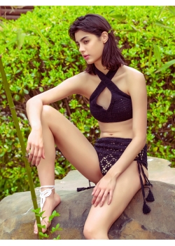 Black Sexy High Waist Crochet Bikini