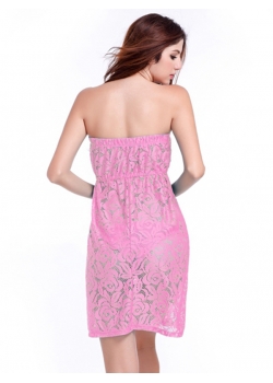 Pink Sexy Women Straapless Beach Dress