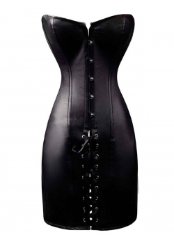 Black Faux leather Gothic Boned Corset Dress