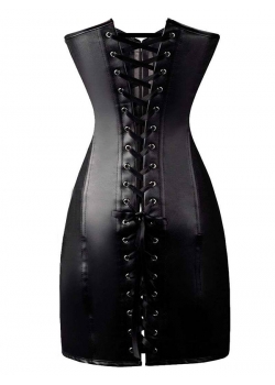Black Faux leather Gothic Boned Corset Dress