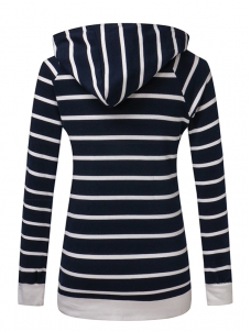 Navy White Stripe Double Hooded Sweatshirt