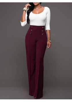 Red WineElegant High Waist Pants with Botton