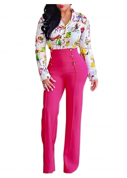 Rose Elegant High Waist Pants with Botton 