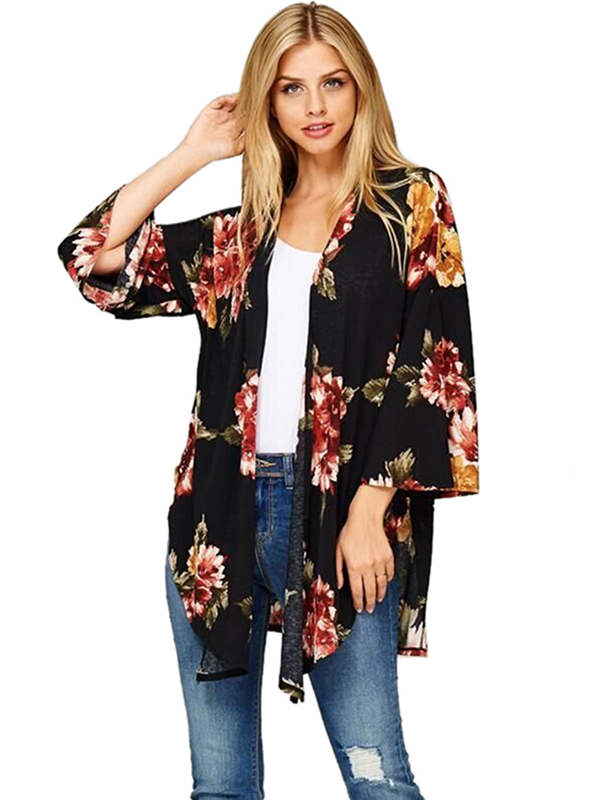2 Colors S-XL Fashion Floral Print Irregular Coats