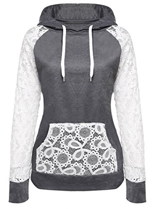 2 Colors XS-XXL Sexy See Through Lace Sleeves Hooded