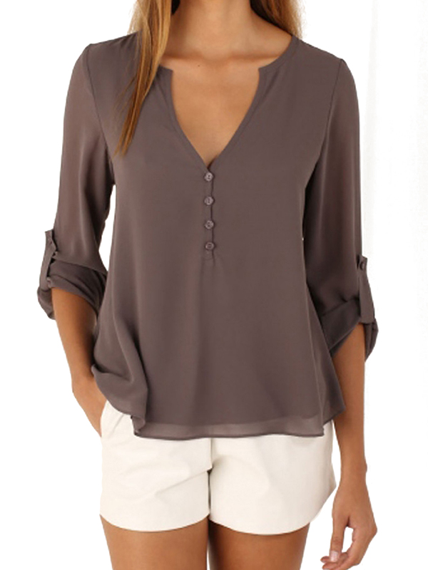 4 Colors V-Neck Chiffon Women Blouse