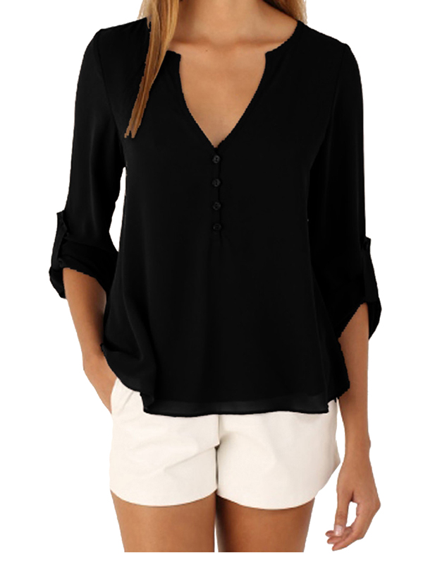 4 Colors V-Neck Chiffon Women Blouse