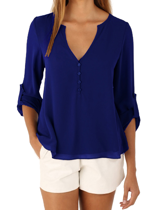 4 Colors V-Neck Chiffon Women Blouse