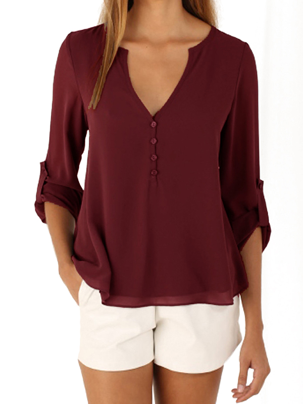4 Colors V-Neck Chiffon Women Blouse