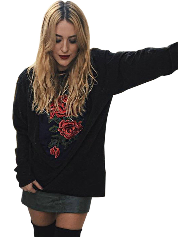 Black S-XL Floral Print Blouses