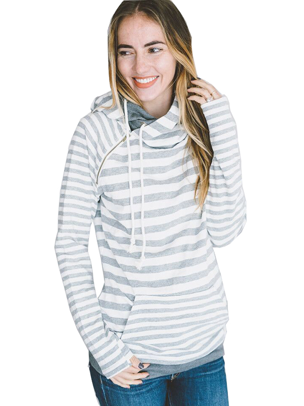 Grey S-3XL Casual Stripes Long Sleeve Sweatshit&Hoodies